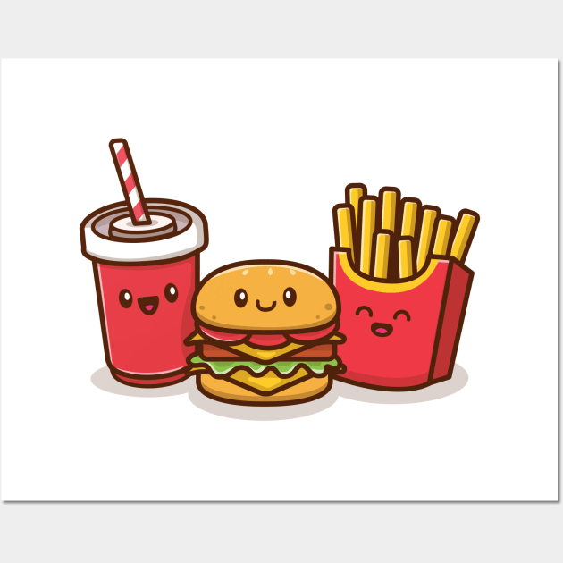 Cute Burger With Soda And French Fries Wall Art by Catalyst Labs